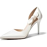Coutgo Womens Stiletto High Heels Closed Pointed Toe Bow Pumps D'Orsay Wedding Bride Dress Shoes