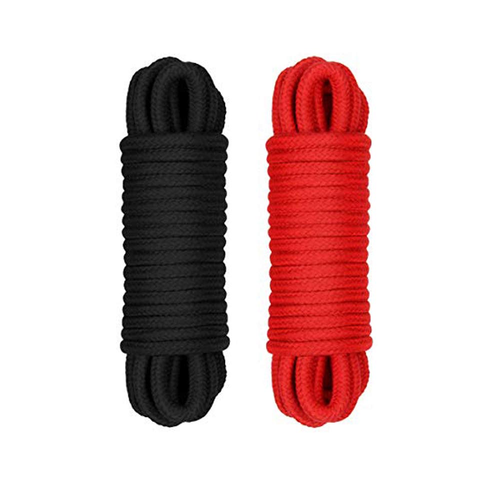 Moonight [Pack of 2/3/4] Long Soft Rope -32-Foot 10m,64-Foot 20m Soft Twisted Cotton Rope Utility Rope(2/3/4pcs, 10M/20M) (10M, Black&Red)