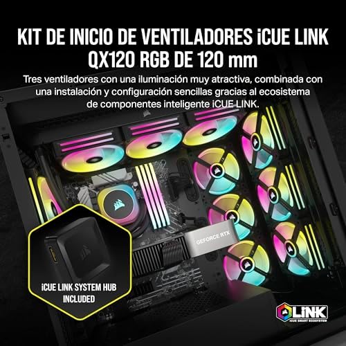 Corsair iCUE Link QX120 RGB 120mm Magnetic Dome Fans Triple Starter Kit com iCUE Link System Hub - Preto