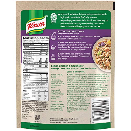 Knorr Selects Pasta Side Dish, Lemon & Asparagus with Cavatappi Pasta, 3.4 oz, Pack of 8