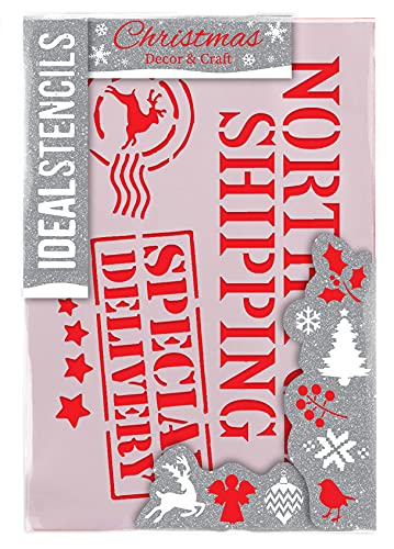 Ideal Stencils Christmas Eve Box Stencil, Festive Art & Craft, Reusable Painting Stencil (A5 / 15X21CM)