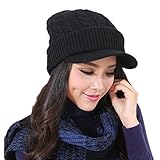 Connectyle Women's Warm Bill Winter Hats Slouchy Cable Knitted Beanie Cap with Visor