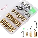 Sougayilang Fishing Sinkers Set with Brass Sinker Weights Jig Hooks Fishing Swivel Ring Connector Plastic Box for Freshwater Saltwater Bass Fishing