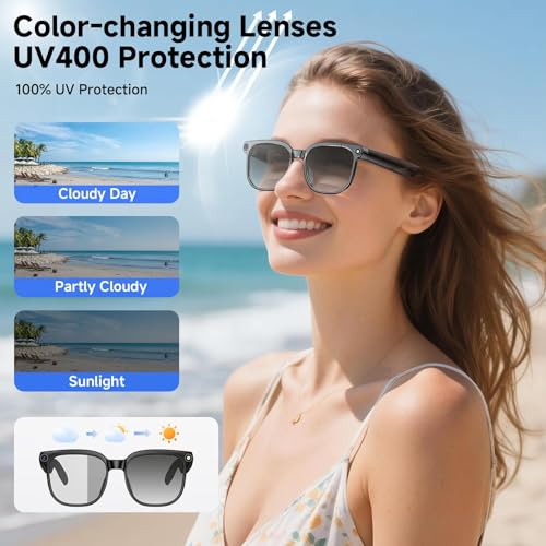 AI Smart Glasses with Camera, 4K 800W HD Video Recording Glasses with Audio, Bluetooth Sunglassess with Camera, Real-Time Translation, Voice Assistant, Object Recognition, Hands-Free Music Calls