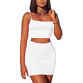Kaximil Women's Summer 2 Piece Outfits Cami Crop Top Bodycon Skirt Mini Club Dress