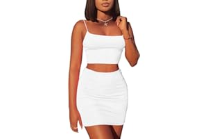 Kaximil Women's Summer 2 Piece Outfits Cami Crop Top Bodycon Skirt Mini Club Dress