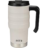 MIRA 20 oz Insulated Travel Mug - Stainless Steel Coffee Cup with Spill-Proof Flip Lid & Handle - Hot/Cold Car Tumbler - Sand