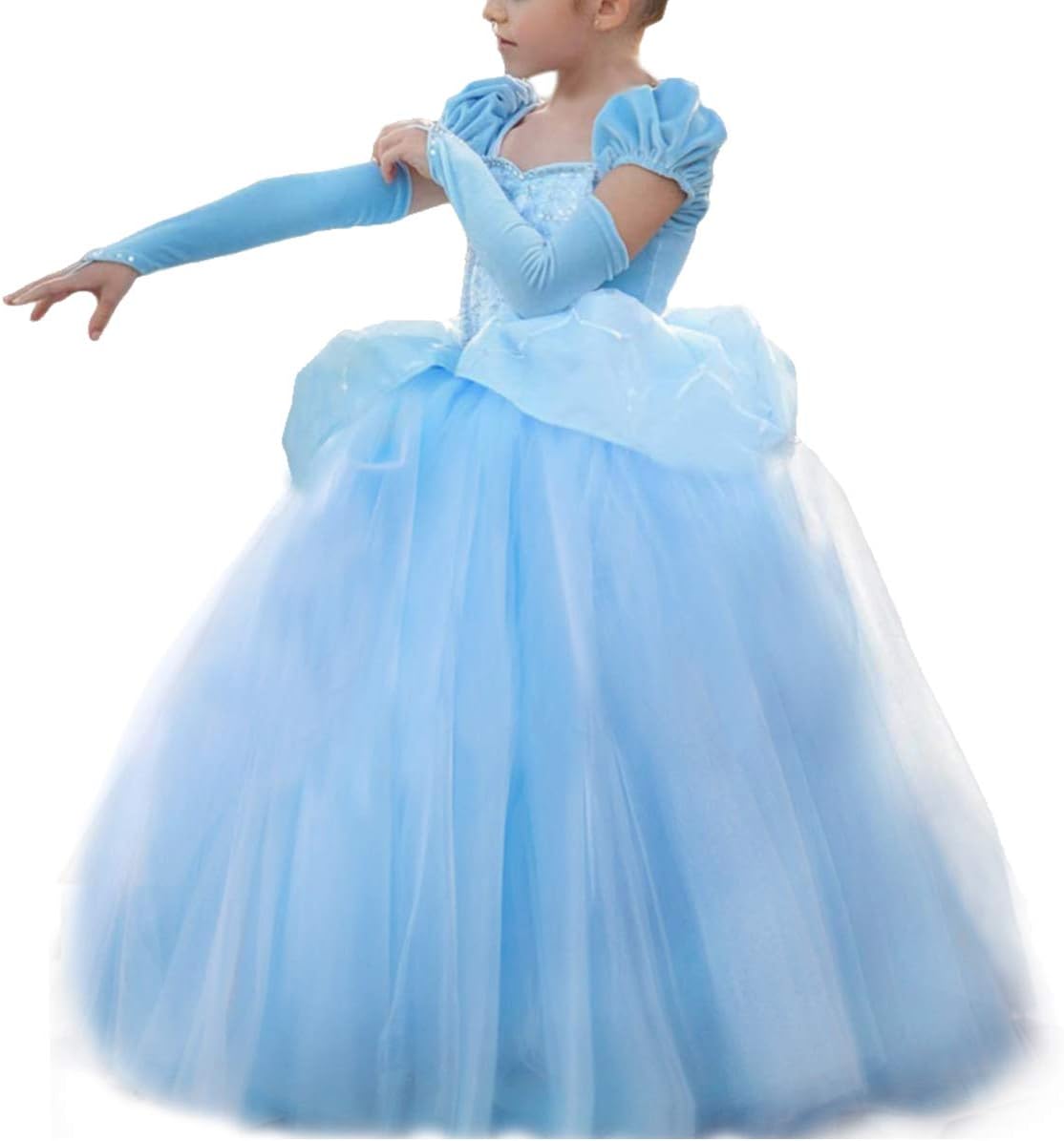 Cinderella Costumes Girls Princess Dress Up Fancy Halloween Christmas Party with Tiara and Choker Set