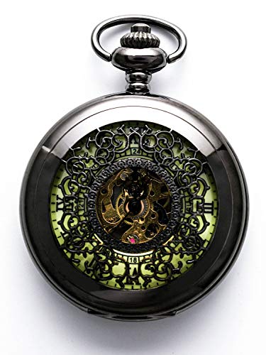 Steampunk Vintage Luminous Roman Letters Skeleton Mechanical Pocket Watch with Chain