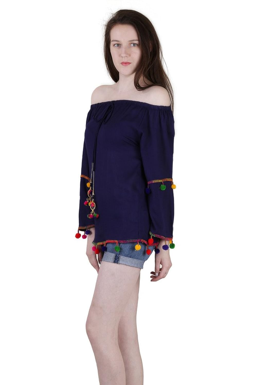 jollify women's blue rayon embroidered top