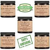 Body Butter VARIETY 5 PACK 4 oz Pure Raw 100% Natural Set Includes: Jojoba, Aloe Vera, Unrefined Shea, Argan, Extra Virgin Coconut Oil Organic DIY Creams, Balms, Lotions, Soaps, Skin, Hair Moisturizer