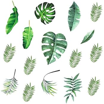 Leaf Wall Decals, H2MTOOL 64 PCS Removable Tropical Plants Tree Leaves Stickers for Kids Nursery Room Decor (Green, Leaves)