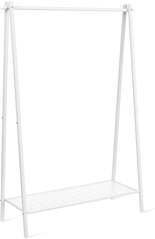 Burro, cabide de roupa, estrutura em aço, com barra e prateleira, 33,5 x 92,5 x 153 cm, para quarto, roupeiro, lavandaria, HSR023W01 branca