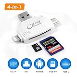 SD Card Reader, 4 in 1 SD/TF Card Reader, Lightning USB Card Reader with Lightning/Micro USB/Type-C/USB 3.0 Connector for iPhone/iPad/Android (with OTG)/MacBook/PC, APP Needed for iOS Devices ¡­