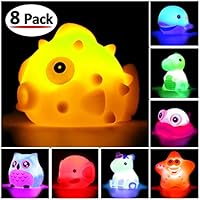 Bath Toys, 8 Pcs Light Up Floating Rubber animal Toys set, Flashing Color Changing Light in Water, CHIMAGER Baby Infants Kids Toddler Child Preschool Bathtub Bathroom Shower Games Swimming Pool Party