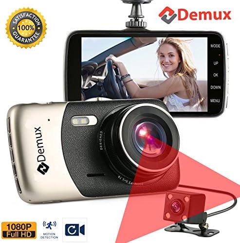 Demux Dual Dash Cam Front and Rear | Dual Lens Dashboard Camera with Night Vision | Car DVR | Vehicle Video Recorder | Full HD 1080P, Parking Mode, G-Sensor, Motion Detection, 290° Wide Angle, 4" LCD