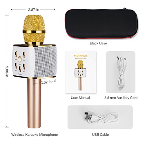 Microphone Karaoke, Wireless Handheld Kids Karaoke Microphone with Bluetooth Speaker, Compatible for iPhone ipad Android Smartphone Or PC, Home KTV Outdoor Party (Gold)
