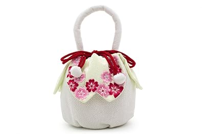 Amazon Co Jp 巾着 わらべくらぶ 白 ホワイト 桜 さくら 花びら 刺繍
