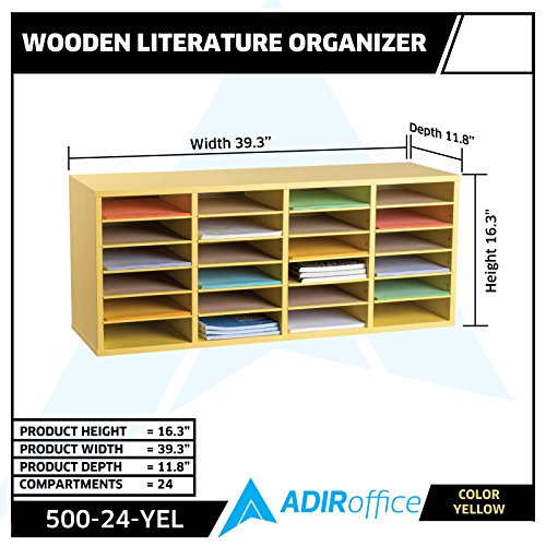 AdirOffice Wood Adjustable Literature Organizer (24 Compartment, Yellow)