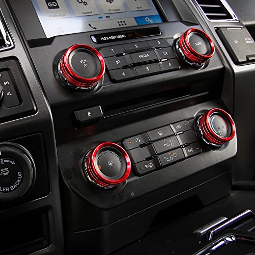 Car Interior Accessories Air Conditioner Audio Switch Decorative Ring Button Cover for Ford F150 2016 2017 XLT (4pcs-Red) - Thumbnail 4
