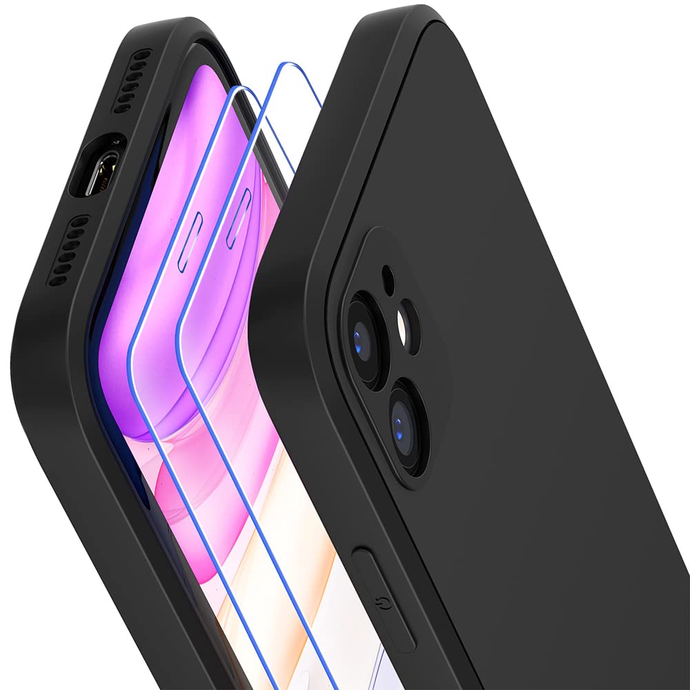 Losvick Case for iPhone 11 with 2 x Tempered Glass Screen Protector, Liquid Silicone iPhone 11 Case Soft TPU Slim Gel Rubber, Shockproof Anti-Scratch Bumper Phone Case Cover for iPhone 11, Black โ image 1