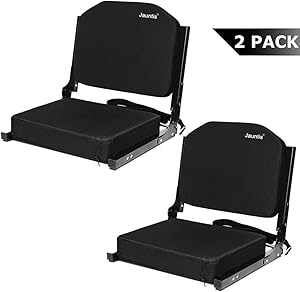 Jauntis Stadium Seats for Bleachers, Bleacher Seats with Ultra Padded Comfy Foam Backs and Cushion, Wide Portable Stadium Chairs with Back Support and Shoulder Strap, 2 Pack, Black