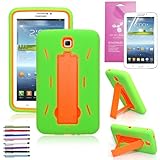 Galaxy Tab 3 7 Case, EpicGadget(TM) Shockproof Heavy Duty Rugged Hybrid Case with Kickstand For Galaxy Tab 3 7.0 P3200 P3210 T210 With Galaxy Tab 3 7 Screen Protector and 1 Pen(I Stand Green Orange)