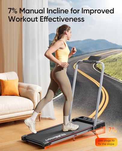 Walking Pad with Incline, RUNIMON 6 in 1 Folding Treadmill for Home & Office,7.5MPH Under Desk Treadmill,Portable Compact Treadmills with Handle,2 -LED Display,Remote&APP Control,No Installation