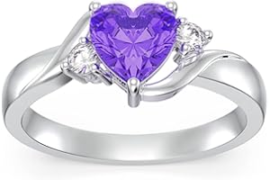 SHUSUKUE Heart/Oval/Round/Square Crystal Ring 925 Sterling Silver Minimalist Solitaire Birthstone Ring Personalized 1-12 Months Birthstone Engraved Ring Natural Moss Agate Ring Birthday Promise Jewelry Gift for Women Girls Her (with Gift Box)