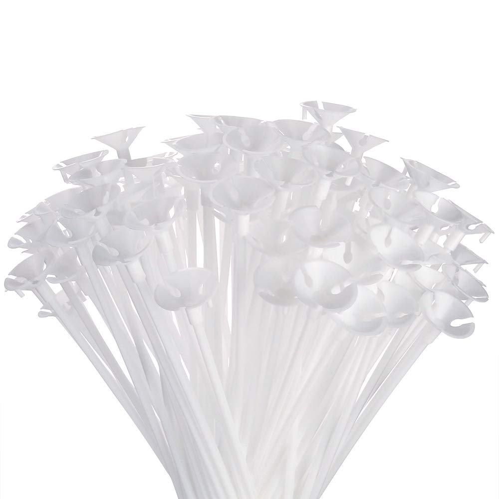 PP OPOUNT 50 Pieces Balloon Sticks Upgraded Version 12.6 Inch White Balloon Sticks Holders with Cups for Christmas Decoration, Wedding, Party, Holidays, Anniversary Decor