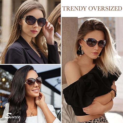 Sunier Polarised Sunglasses Women,Trendy Oversized Sun Glasses,Fashion Ladies Shades with UV400 Protection Shades