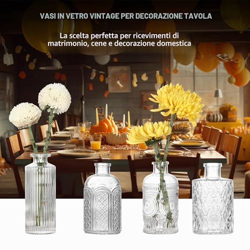 12 Pieces Glass Vases, Small Vintage Flower Vases, Transparent for Table Decoration, Floral and Wedding