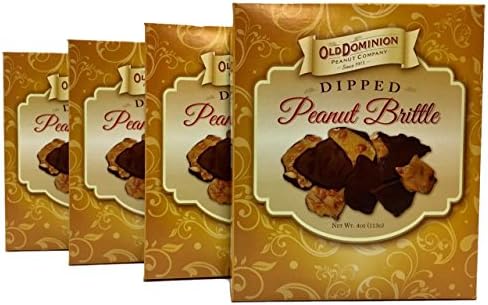 Old Dominion Peanut Company Chocolate Dipped Peanut Brittle, 4 Pack Bundle - Chocolate Coated Holiday-Christmas Candy- Hostess, Secret Santa, Holiday Gift