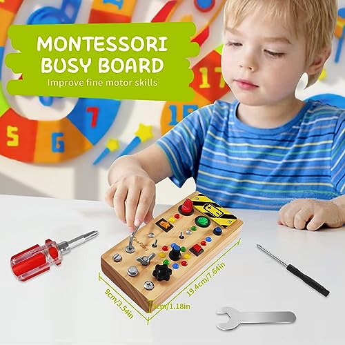 TenFans Wooden Montessori Busy Board with LED Light Switch and