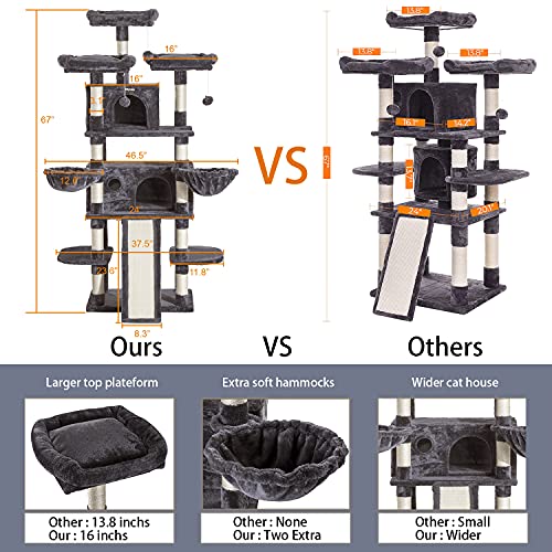 Amolife Heavy Duty 68 Inch MultiLevel Cat Tree, King/XLarge Size Cat