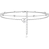 Silvora 925 Sterling Silver Anklets for Women Heart Anklet with Beaded Heart Initial Anklets for Womens