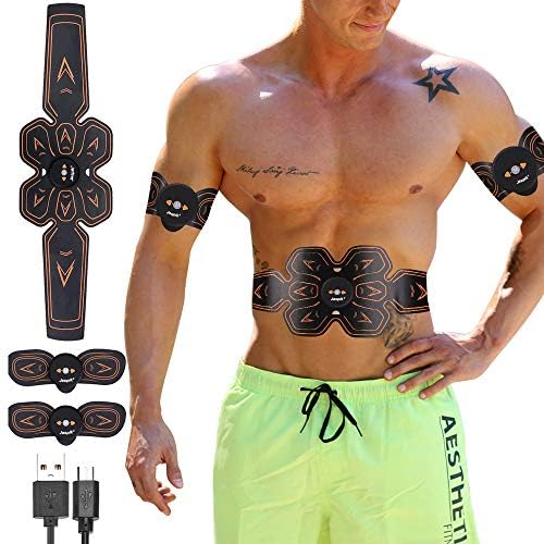 Jaspik Abdominal Muscle Stimulator, ABS Trainer EMS Wireless Abdominal Muscle Toner Exerciser Toning Belt Rechargeable Fitness Training Gear for Home Gym Workout for Men &Women