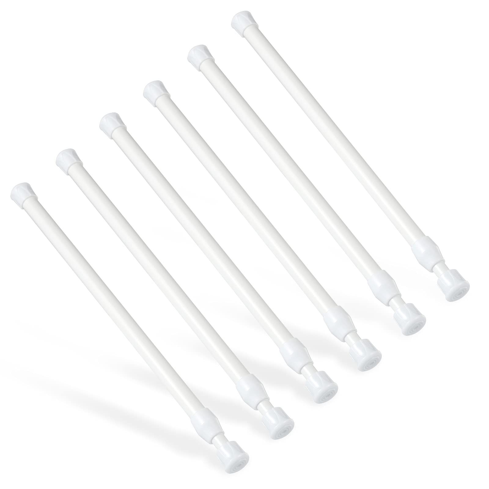 6Pcs Tension Rod, Goowin 25-40cm Tension Rods for Windows, No Drilling Rustproof Spring Adjustable Tension Curtain Rod for Doors, Windows, Wardrobe Bars, Drying Support Rods (White)