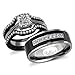 Bellux His and Hers Engagement Rings for Women - Wedding Rings for Women - Couples Rings - Promise Rings for Couples - Stainless Steel 1.03 Carats 3-Piece CZ Ring Sets & Mens Matching Black Bands