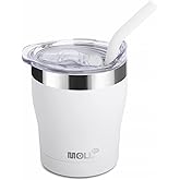 Mollcity Kids Tumbler-9 oz Stainless Steel Vacuum Insulated Tumbler with Lid and Straw-Metal Water Cup for Kids,BPA Free (White)