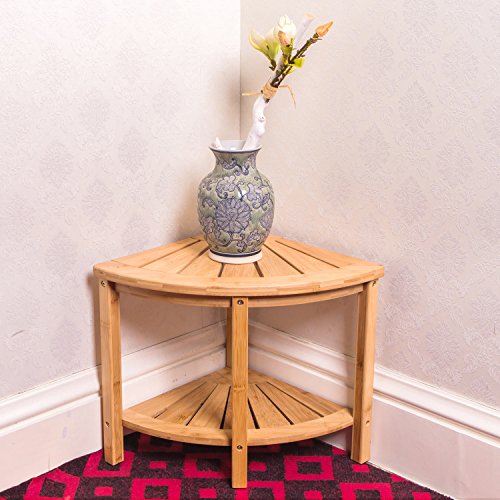 Corner Shower Bench & Seat & Stool With 2-Tire Storage Shelf, Durable & Stable Indoor and Outdoor Bench with 100% Bamboo- by Ecobambu - Thumbnail 4