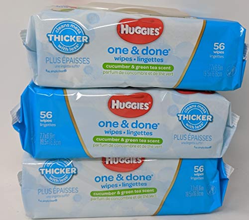 Huggies One and Done Wipes and Baby's First Year Journal Bundle for Baby Shower, Huggies Cucumber and Green Tea Scent, 56 Count, Pack of 3 for New Mom, Wipes for Infant Baby