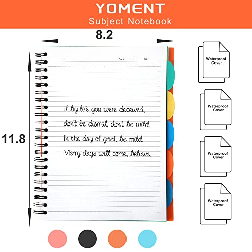 5 Subject Notebook with Dividers Tabs Spiral Notebooks for Work Wide