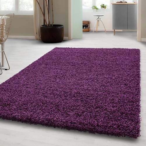 Carpetsale24 Shaggy Hochflor Teppich 200x290 cm Lila weich flauschig modern einfarbig Für große Wohnzimmer oder Esszimmer für Wohnzimmer Schlafzimmer