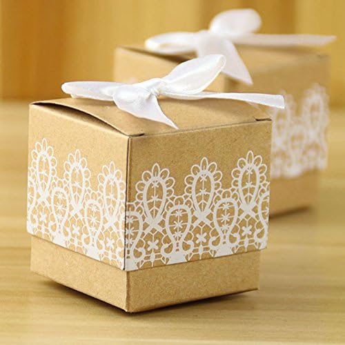 50pcs Candy Box Folded Kraft Paper For Gifts Wedding Vintage Natural Sweet Gift Favour