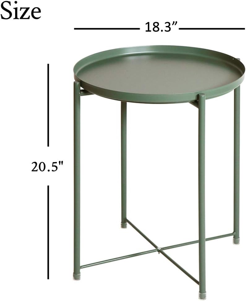 Side Table Small Metal End Table Round Tray Foldable Accent Coffee Table for Living Room Bedroom（18.3”×20.5”Green）: Kitchen & Dining