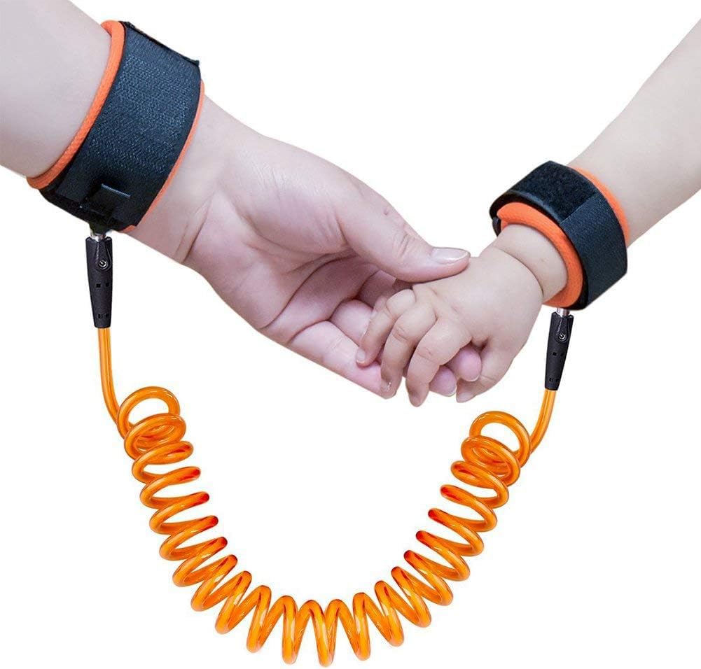 Voarge Baby Anti-Lost Belt, 2.5 m Anti-Lost Wrist Belt Lead for Children, 360° Rotatable Elastic Wire Rope Safety Lead for Baby and Toddler (Orange)
