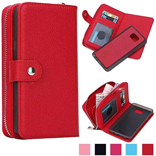 Dreams Mall(TM)New Arrival 2 in 1 Premium PU Leather Wallet Purse Case Protection for Samsung Galaxy Note 5 with Stand Flip Cover and Strap-Red