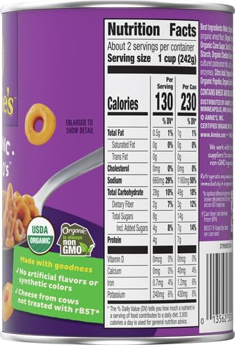 ANNIE’S ORGANIC BERNIE O’S, CANNED PASTA IN TOMATO AND CHEESE SAUCE, 15 OZ