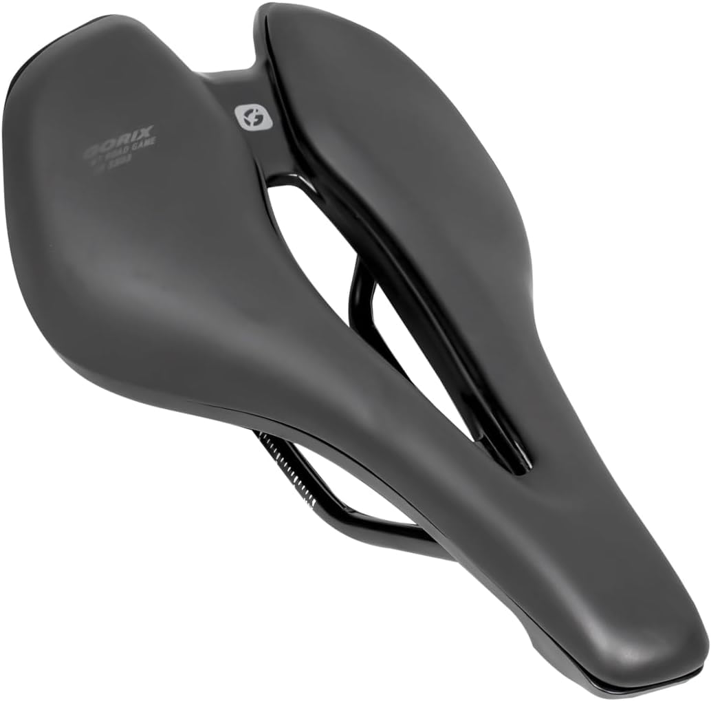 GORIX Bike Short Saddle Seat Short Nose Wide Hole Shock Absorption Road Bicycleb (MT ROAD GAME GR S303)